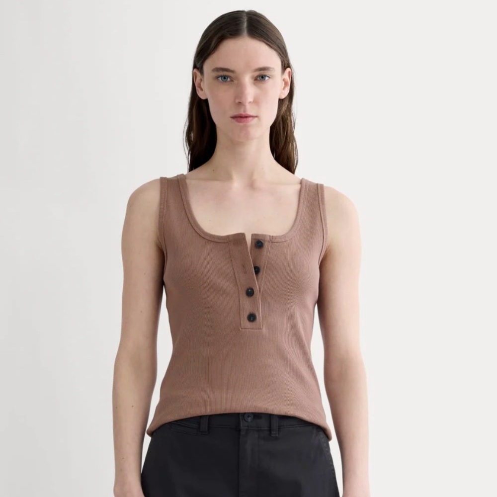 Everlane Large Selfie Henley Tank in Mocha
